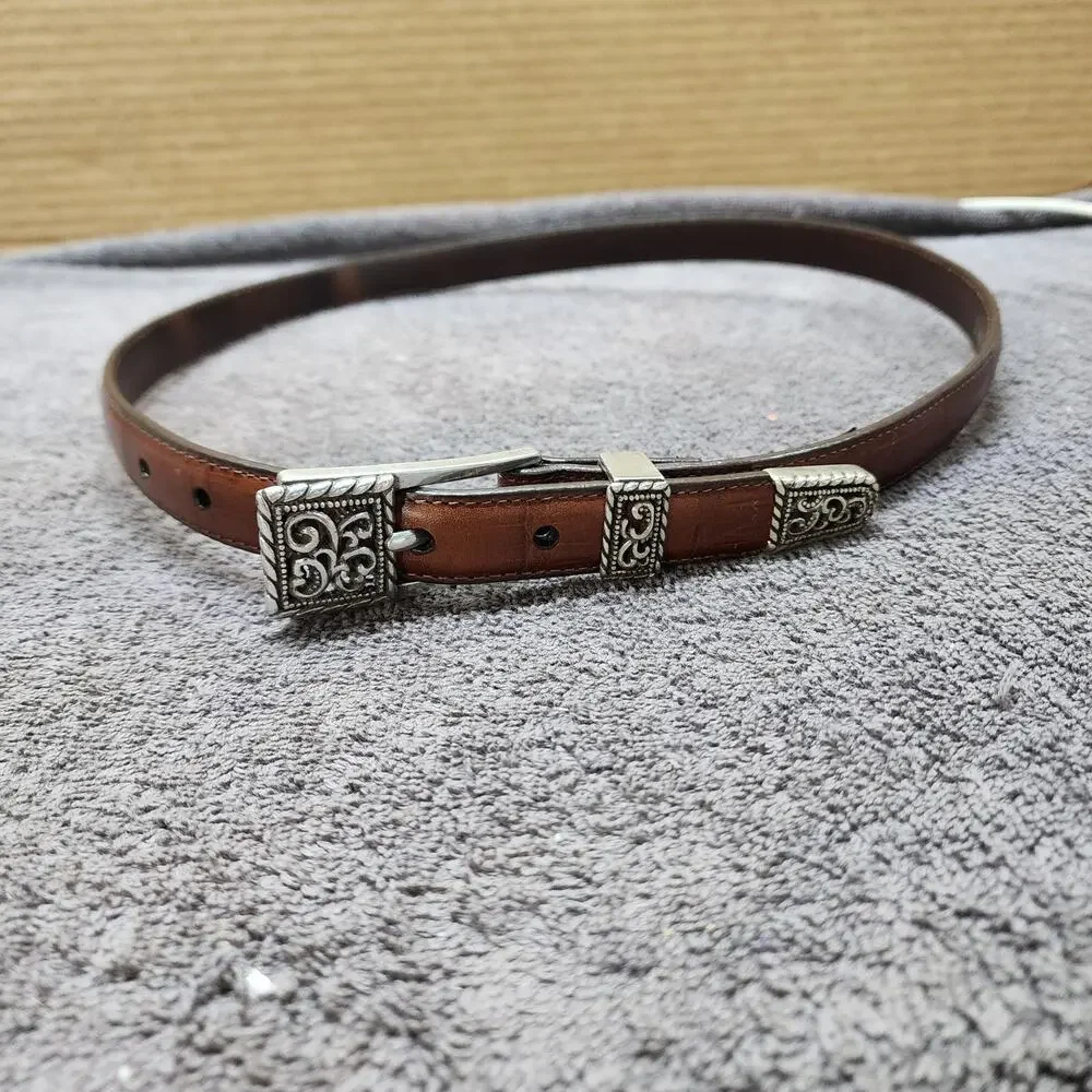 Brighton leather belt brown with Silver buckle EUC 4B4OZ Large-34 b50